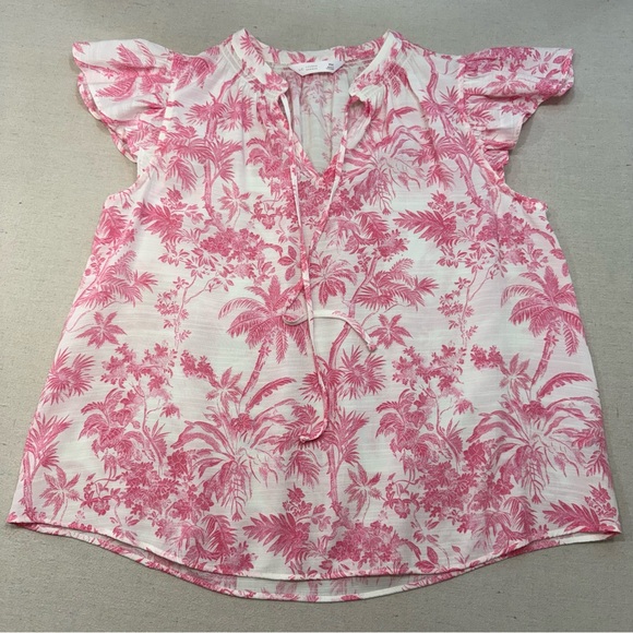 LC Lauren Conrad - Pink & White Tropical Blouse - Size PM - Picture 6 of 13